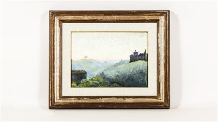 VALENTINO GHIGLIA (1903-1960) Paesaggio con veduta marina sullo sfondo 1946...