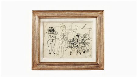 MINO MACCARI (1898-1989) Figure carboncino su carta, firmato, in cornice cm...