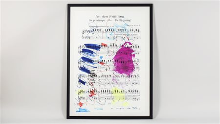 GIUSEPPE CHIARI (1926-2007) Composizione con spartito musicale tecnica mista...