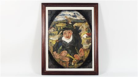 BEPPE SERAFINI (1915-1987) Contadino olio su cartone, firmato, in cornice cm...