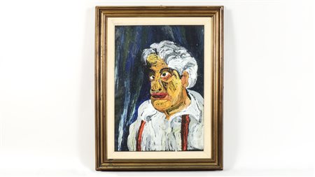 BEPPE SERAFINI (1915-1987) Autoritratto olio su carta applicata a faesite,...