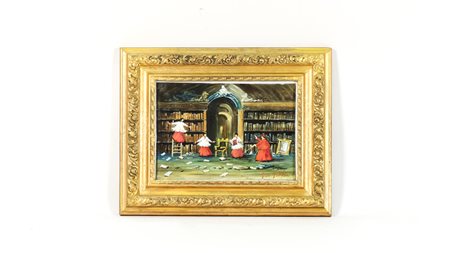 NORBERTO MARTINI (1940-2007) Ricerca in libreria olio su tela, firmato, al...