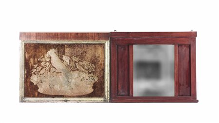 LOTTO caminiera impiallacciata in mogano ed un copricamino rivestito con...