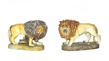 DUE GRUPPI IN PORCELLANA POLICROMA Manifattura di Meissen, XIX secolo...