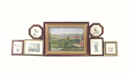 LOTTO DI STAMPE tra cui un un dipinto ad olio su tavoletta raffigurante un...