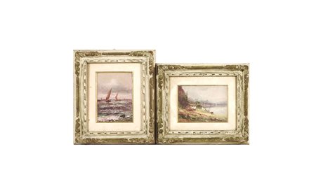 MARINA E PAESAGGIO LACUSTRE due dipinti ad olio su cartoncino e cartone...
