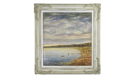 LAGO DI MASSACIUCCOLI olio su tavoletta, firmato Lewinsky, in cornice cm...