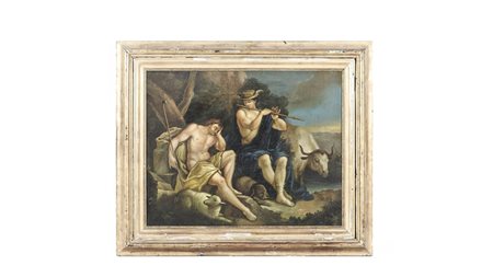 SCENA PASTORALE olio su tela, in cornice cm 50x64,5 PASTORAL SCENE, OIL ON...