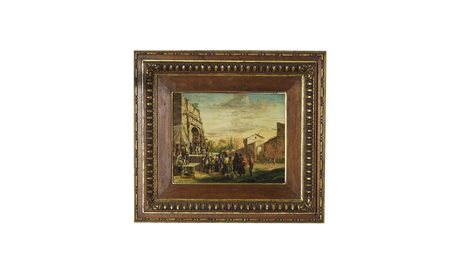 TEATRINO CON ATTORI SU SFONDO DI ANTICHE ROVINE copia del XIX secolo ispirata...