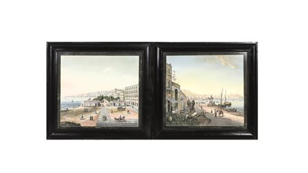 VEDUTA DI NAPOLI DA MARGELLINA E VEDUTA DELLA VILLA COMUNALE DI NAPOLI coppia...
