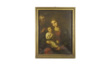 SCUOLA NAPOLETANA DEL XVIII SECOLO Sacra Famiglia olio su tela, in cornice...