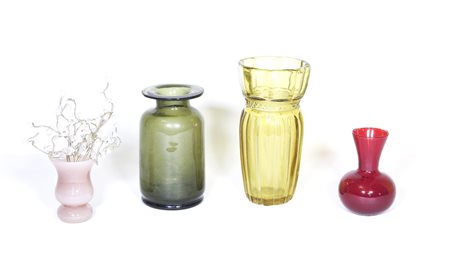 QUATTRO VASI IN VETRO COLORATO difetti FOUR GLASS VASES