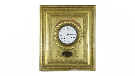 OROLOGIO PENSILE A PENDOLO IN LEGNO DORATO quadrante in smalto bianco con...