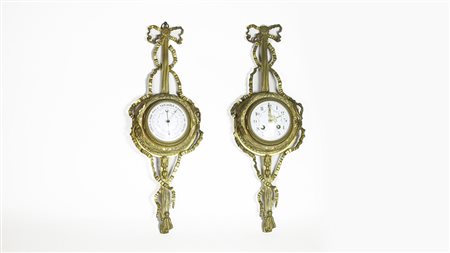 OROLOGIO E BAROMETRO DA PARETE IN BRONZO DORATO inizio del XX secolo...