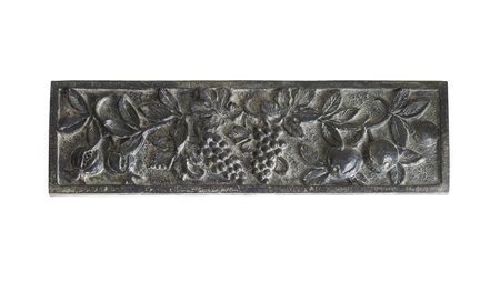 PLACCA A BASSORILIEVO IN TERRACOTTA PATINATA A FINTO BRONZO decorata con uva...