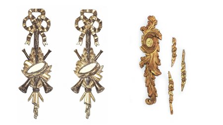 LOTTO DI FREGI E FRAMMENTI IN LEGNO INTAGLIATO E DORATO tra cui uno...