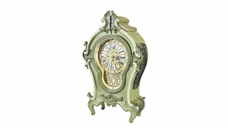 OROLOGIO DA MENSOLA IN LEGNO TENERO DIPINTO VERDE XVIII secolo quadrante in...