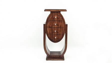 GUERIDON IMPIALLACCIATO IN NOCE realizzato in stile Art Déco, piano...