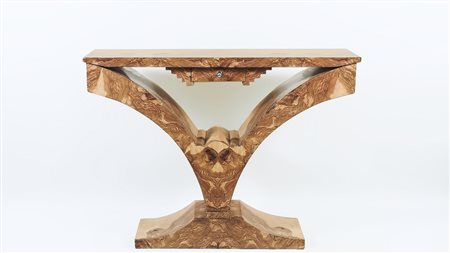 CONSOLE IMPIALLACCIATA IN RADICA DI ACERO realizzata in stile Art Déco, piano...