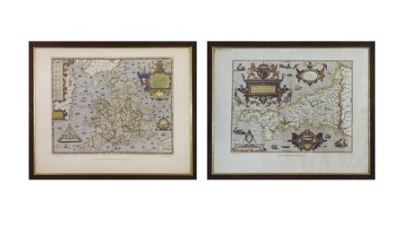 CARTE GEOGRAFICHE coppia di stampe, in cornice cm 33x48 GEOGRAPHICAL MAPS, A...