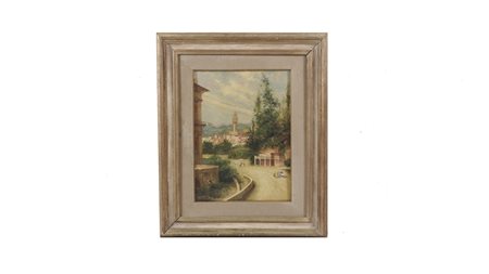 VEDUTA DI FIRENZE olio su tela applicata a cartone, in cornice cm 40x30...