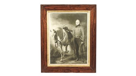 RITRATTO DI CAVALIERE INGLESE litografia d'epoca, in cornice, difetti cm...