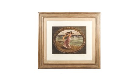 DONNA IN RIVA AL MARE litografia, in cornice difetti cm 46x58 SUMMER BREEZES,...