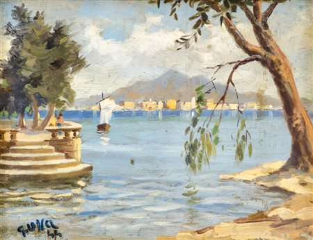 GIUSEPPE UVA (1881 - 1952) OLIO su tavoletta "marina", firmato in basso a...