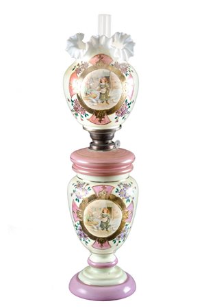 LUME in opaline nei toni del rosa e del giallo dipinto a mano a motivo...