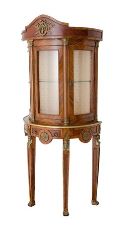 CONSOLE con vetrina ad un'anta stile Impero in palissandro con piedi e fregi...