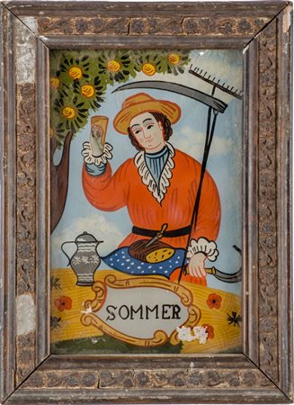 PITTURA su vetro "l'estate". Europa Centrale meta' '800 Misure: cm 14,5 x 21