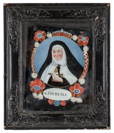 PITTURA su vetro "Santa Teresa". XIX secolo Misure: cm 22,5 x 27