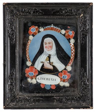 PITTURA su vetro "Santa Teresa". XIX secolo Misure: cm 22,5 x 27