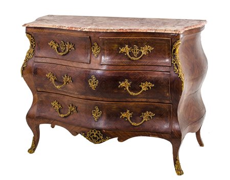 CASSETTONE stile Luigi XV in ebano lavorato a lisca di pesce con maniglie e...