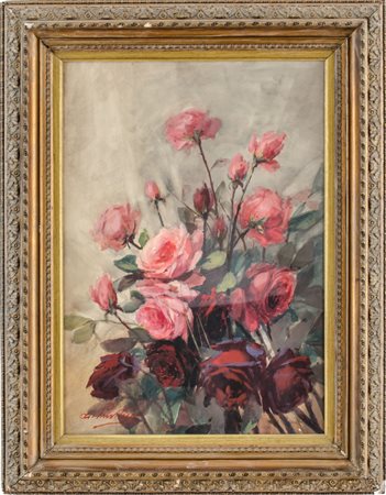 ANTONIO PRIVITERA (Catania 1910 - ?) ACQUARELLO su cartone telato "rose",...