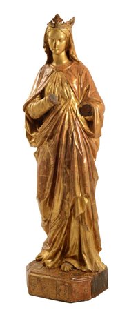 SCULTURA in legno dorato ad oro zecchino raffigurante "Madonna" (mancanze)....