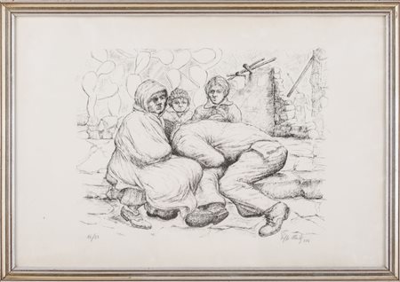 PIPPO MADE' (Palermo 1936) LITOGRAFIA "personaggi", esemplare 16/25. Datato...