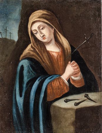 OLIO su tela "Madonna addolorata". Italia XVIII secolo Misure: cm 72 x 94
