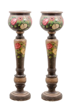 COPPIA PORTAVASI in pietra siracusana decorata e dipinta a mano. Sicilia...