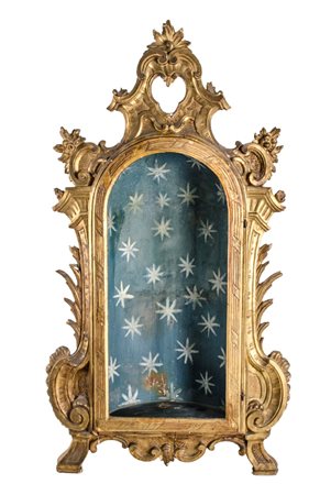 BACHECA da incasso in legno riccamente scolpito e dorato Sicilia XVIII secolo...