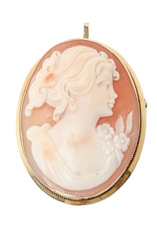PENDENTE/SPILLA con cammeo raffigurante "profilo femminile" con cornicetta in...