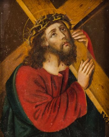 PAOLO VETRI (Castrogiovanni 1855 - Napoli 1937) OLIO su rame "gesu' che porta...