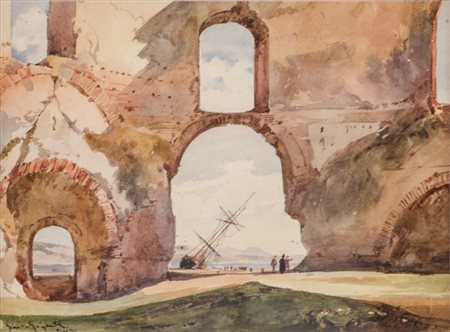 GIACINTO GIGANTE (Napoli 1806 - 1876) ACQUARELLO su carta "baia" firmato in...