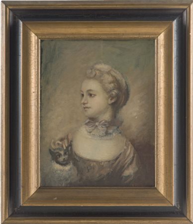 JEAN BAPTISTE PERRONEAU (1715 - 1783) OLIO su tavoletta "nobildonna con...