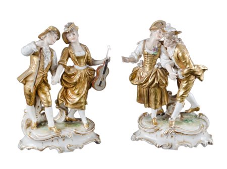 COPPIA GRUPPI Luigi Filippo in porcellana policroma "scene galanti" (piccole...
