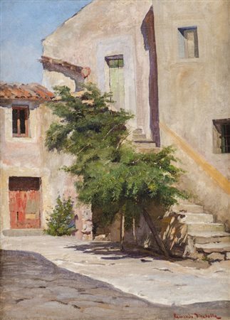 RAIMONDO MIRABELLA (Palermo 1914 - 1979) OLIO su tela "cortile", firmato in...