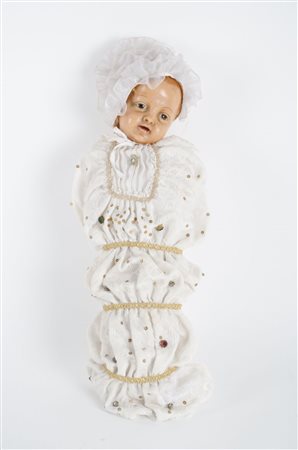 SCULTURA in cera con occhi in vetro raffigurante "Maria bambina". Sicilia XIX...