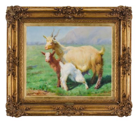 SABATINO MIRABELLA (Taormina 1902 - 1972) OLIO su tela "le caprette", firmato...