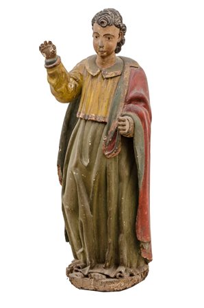 SCULTURA in legno laccato raffigurante "Personaggio". Spagna XVII secolo...