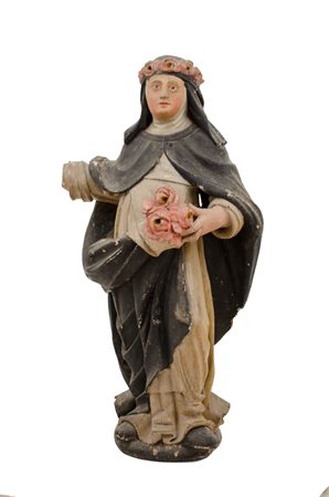 SCULTURA in legno policromo laccato raffigurante "Santa Rosa da Lima"....
